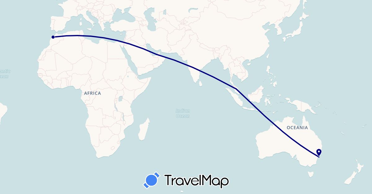 TravelMap itinerary: driving in United Arab Emirates, Morocco, Malaysia (Africa, Asia)